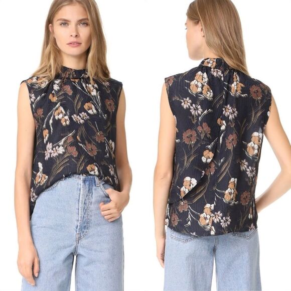 Derek Lam 10 Crosby Floral Textured Jacquard Mock Neck Sleeveless Blouse - Picture 2 of 15